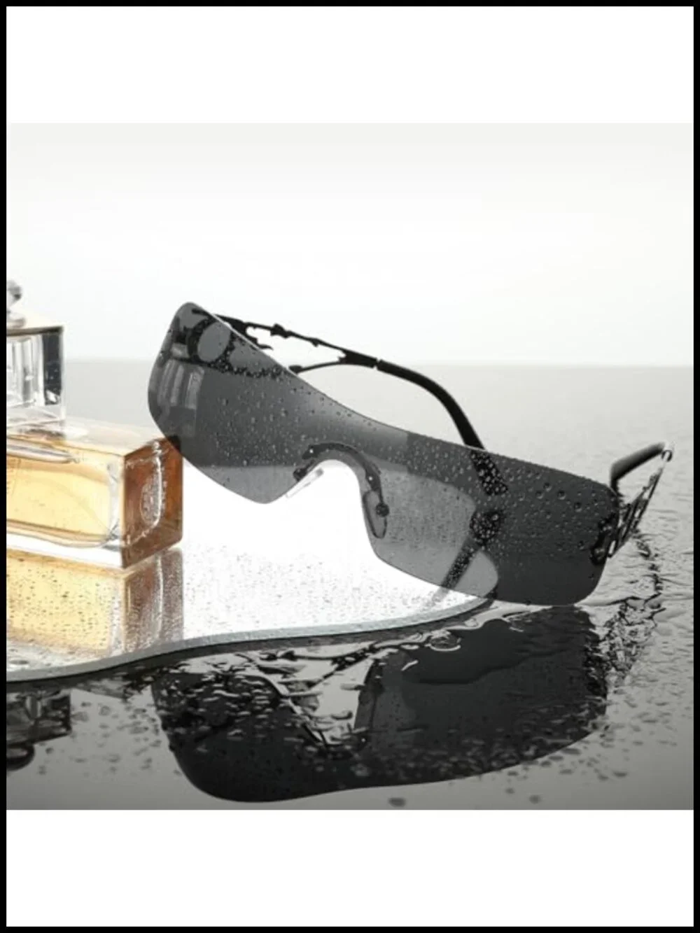 Rimless Wrap Around Sunglasses UV400 Protection Futuristic Y2K